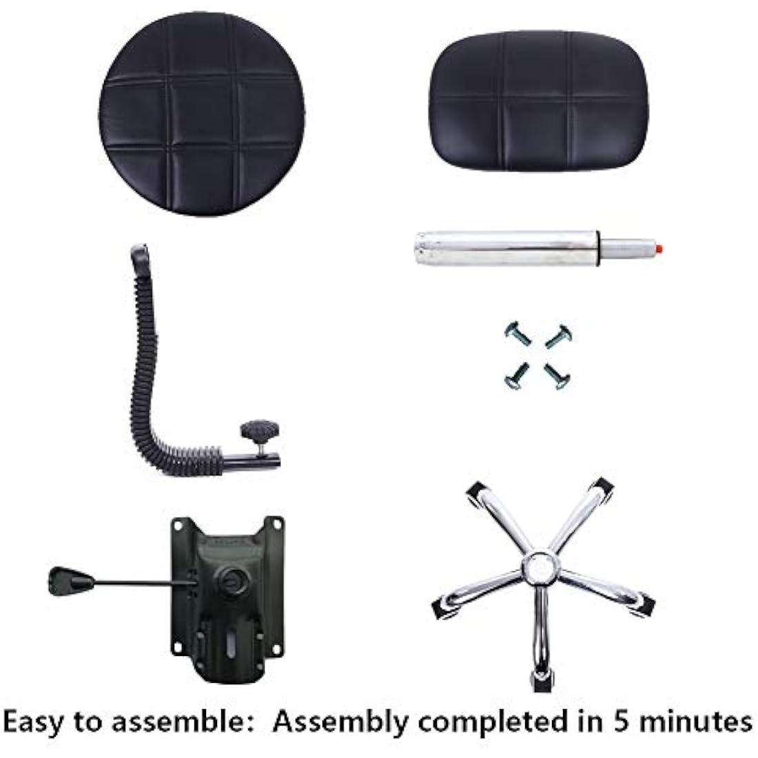 KKTONER Round Rolling Stool with Back PU Leather Height Adjustable Swivel Drafting Work SPA Salon Stools Chair with Wheels (Black)