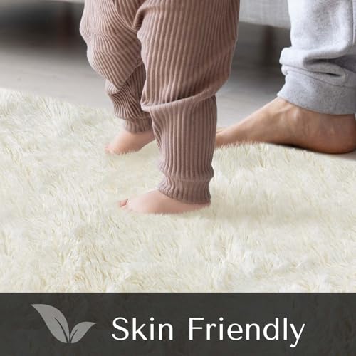 JOJOSEE Rugs Living Room, 160 x 230 cm Cream Area Rug, Anti Slip Soft Fluffy Shaggy Extra Large Floor Carpets Mat for Bedroom, Nursery Bedside(Cream,