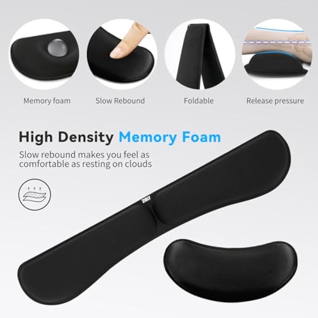 ZIBLY Wrist Rest Keyboard and Mouse Set - Non-Slip Ergonomic Wrist Cushion Support Pad - Easy Typing, Pain Relief – Premium Silky Gel Memory Foam for Work from Home Gaming Computer Laptop