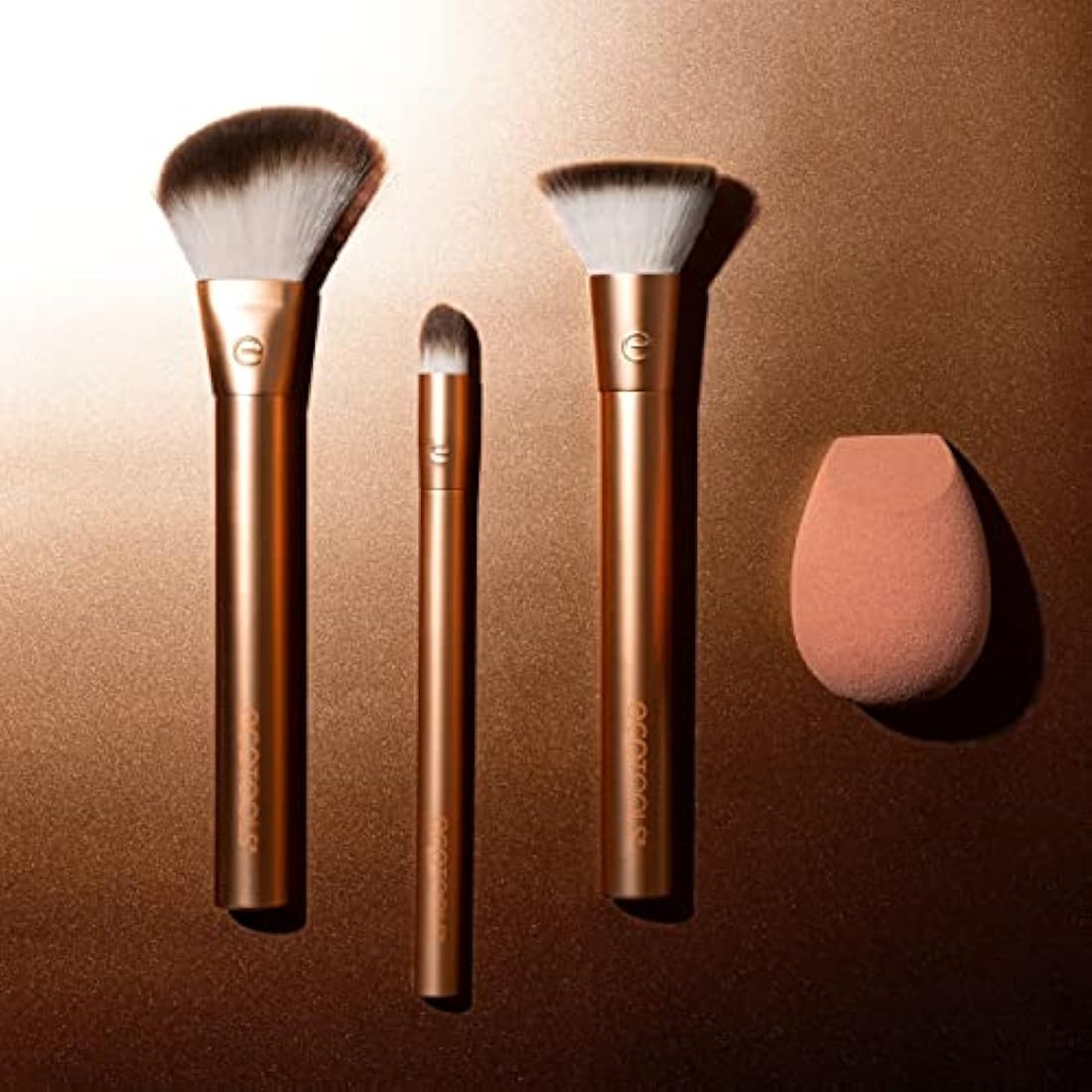 EcoTools Precious Metals Face Blend & Sculpt Set, Makeup Brush Kit, Foundation Brush, Eco-Friendly & Vegan Makeup Brush Kit, Recycled Aluminum, 4 Piece Set