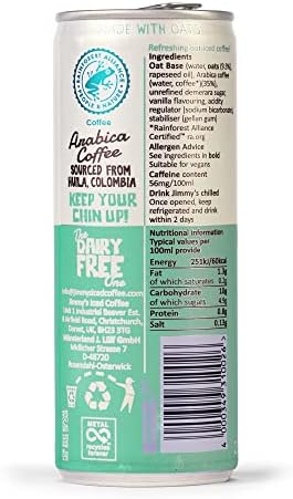 Jimmy's Iced Coffee Oat SlimCan 12x250ml Multipack - Dairy Free Vegan Iced Latte Coffee Case