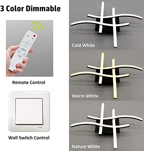 Beleben Dimmable LED Ceiling Light Elegant Curved Design Lights 4 Built-in Boards 24W Lamp Color Temprature and Brightness Adjustable Remote Control Suitable for Bedroom Kitchen, Boards-black