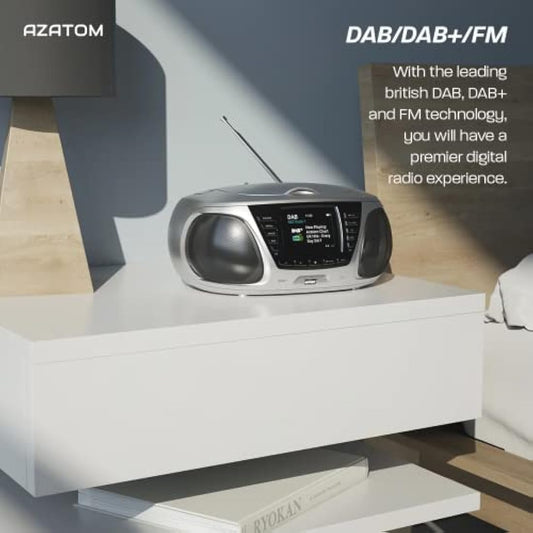 Portable CD Player with DAB/DAB+/FM Digital Radio | Bluetooth & USB MP3 Player | Large Display | Battery & Mains Powered (6x”C”) | Perfect for Home, Office or Outdoors | AZATOM Zenith Z4 (Silver)