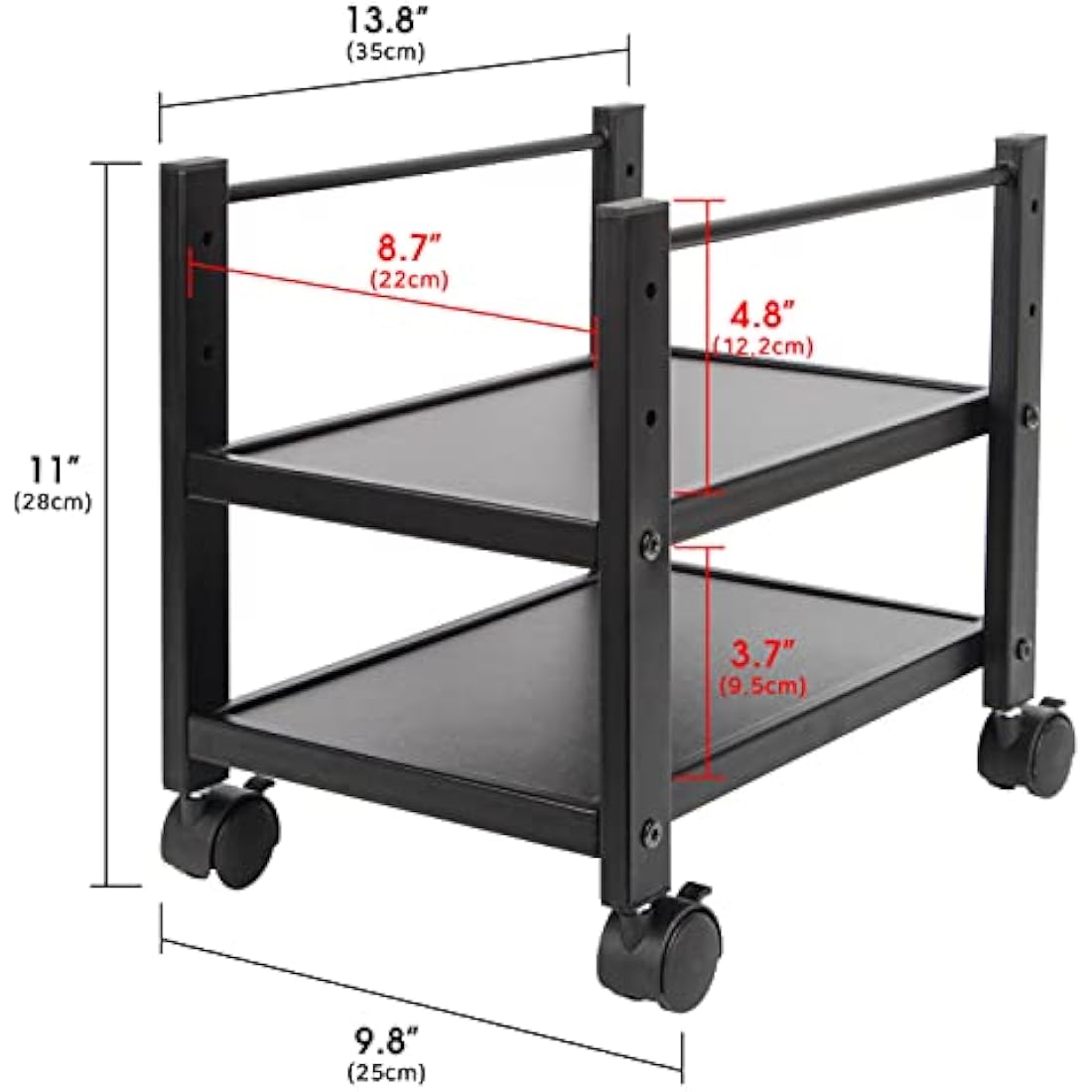 J JACKCUBE DESIGN 2 Tier Computer Tower Stand for Desktop CPU, Gaming PC Holder, Mobile Rolling Cart for Under Desk with Caster Wheels, Office Desk Accessories- MK712A