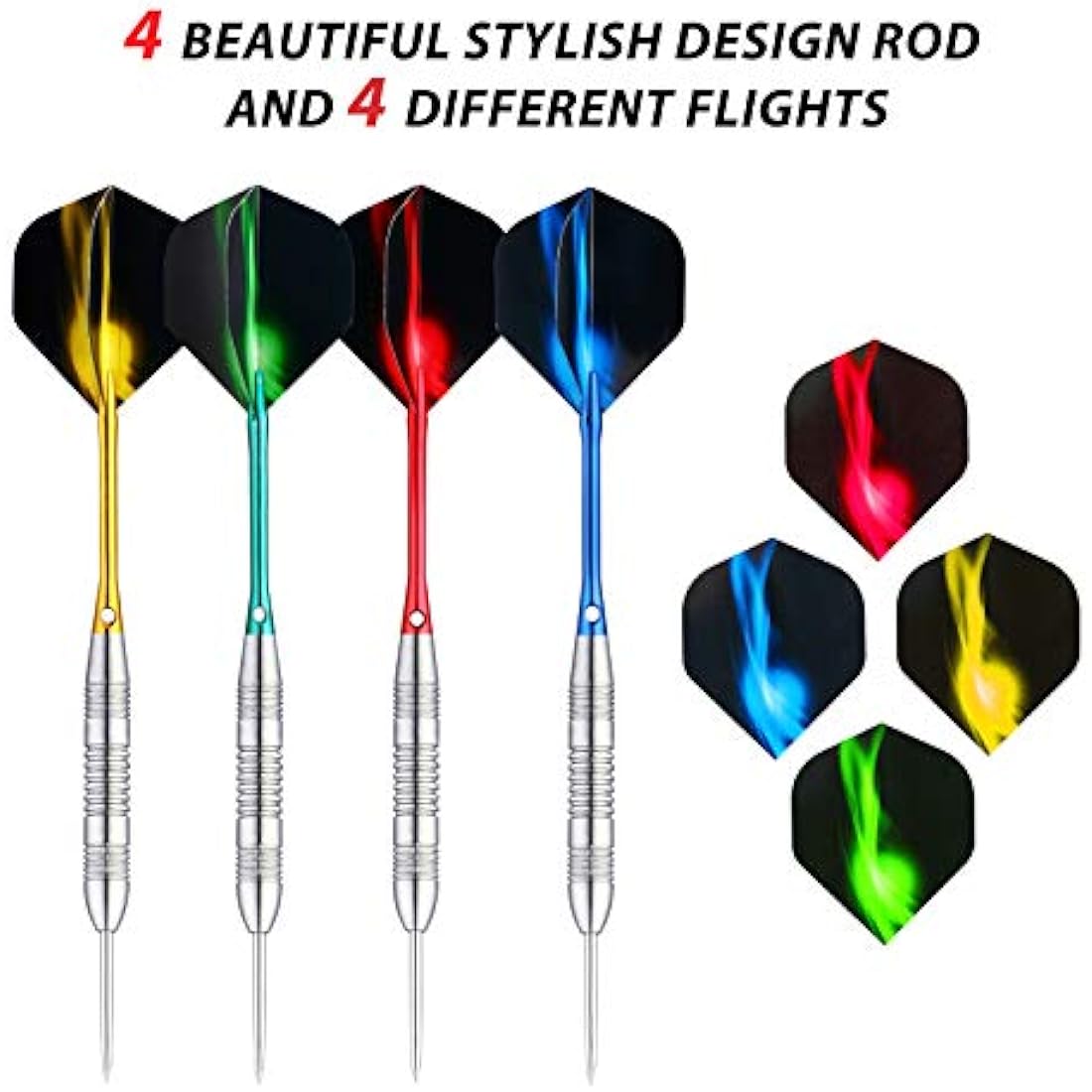centaur 12 Pack Steel Tip Darts, Professional 22/24 Grams Metal Dart Set with 4 Color Premium Aluminum Shafts and 4 Style PET Flights and Dart Case, Beginner or Professional Darts