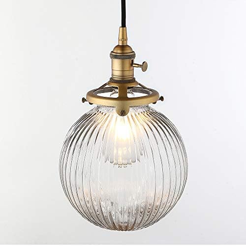 Yosoan Vintage Edison Switch Pendant Light Fiting with Ribbed Globe Glass Shade, Loft Bar Edison Hanging Ceiling Lights Chandelier for Kitchen Dining Room Bedroom Restaurant (Antique)