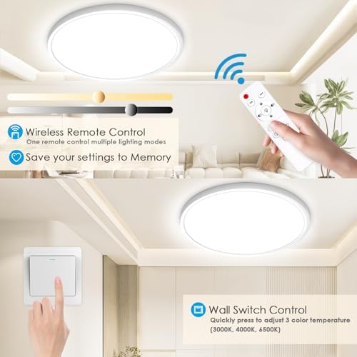 Yexati Bathroom Light 24W 3200LM 30cm Dimmable with Remote Control 6500K-3000K, IP54 LED Bathroom Light Ultra Thin Flush Ceiling Light Round for Kitchen Toilet Porch Bedroom Utility Room White 4 Pack