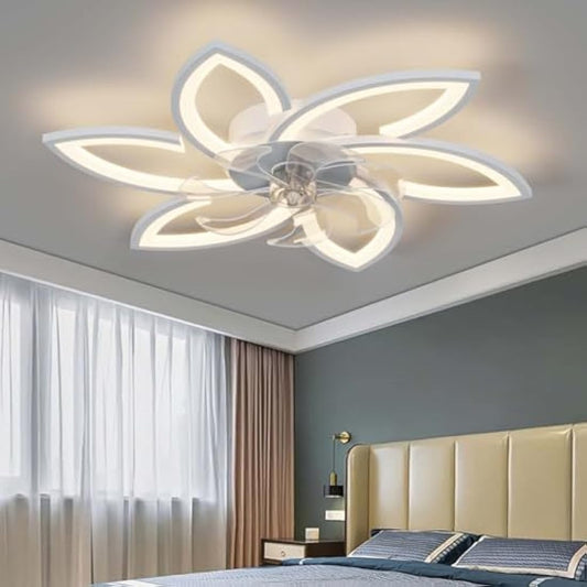 YUNZI Mute Ceiling Fan with Light with Remote Control, LED Dimmable Fan Ceiling Lamp, Modern Ceiling Fan Lighting for Living Room Bedroom Office, Adjustable 6 Speeds, White 78CM