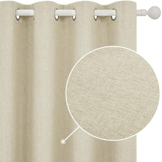 Deconovo Soft Faux Linen Blackout Curtains Energy Saving, Noise Reduction, Stylish Thermal Eyelet Curtains for Living Room, W46 x L90 Inch Oatmeal Beige One Pair