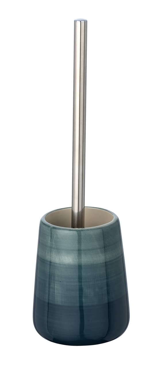 WENKO Toilet Brush and Holder Pottery of Ceramic in Petrol, 12.5 x 12.5 x 39.5 cm