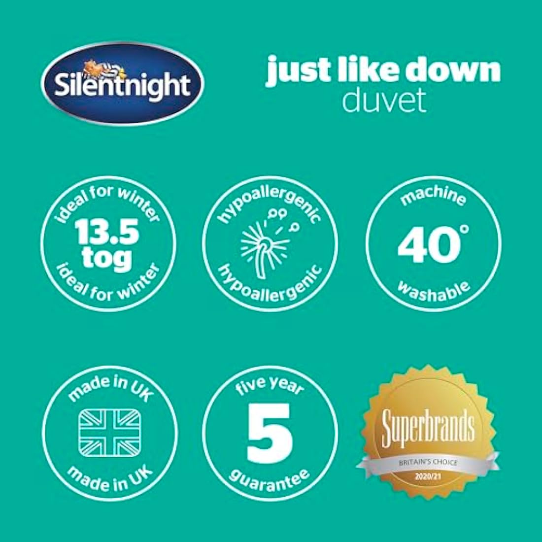Silentnight Just Like Down 13.5 Tog Single Duvet - Luxury Hotel Winter Warm Thick Heavyweight Duvet Quilt with Soft Silky Down Like Fibres - Machine Washable and Hypoallergenic - Single