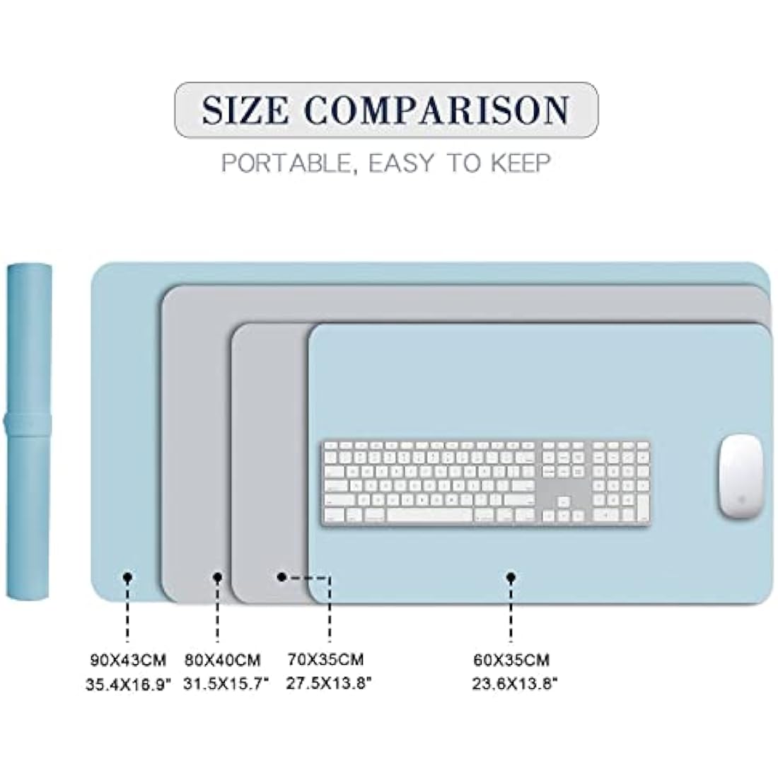 DOBAOJIA Desk Pad XX-Large, Desk Mat, Desk Blotter, Laptop Pad, Extended Mouse Mat, Mouse Pad XXL, Writing Pad for Office/Home, Dual-Side Use PU Leather Waterproof 35.4" X 16.9"(Light Blue/Silver)