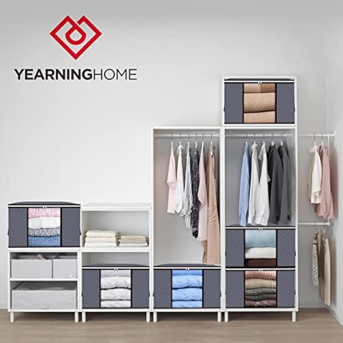 90L Storage Bags, 6Pack Large Capacity Clothes Storage Boxes with Lid and Zips, Foldable Clothes Packing Boxes with Reinforced Handle Breathable Thick Fabric for Comforters, Blankets, Bedding