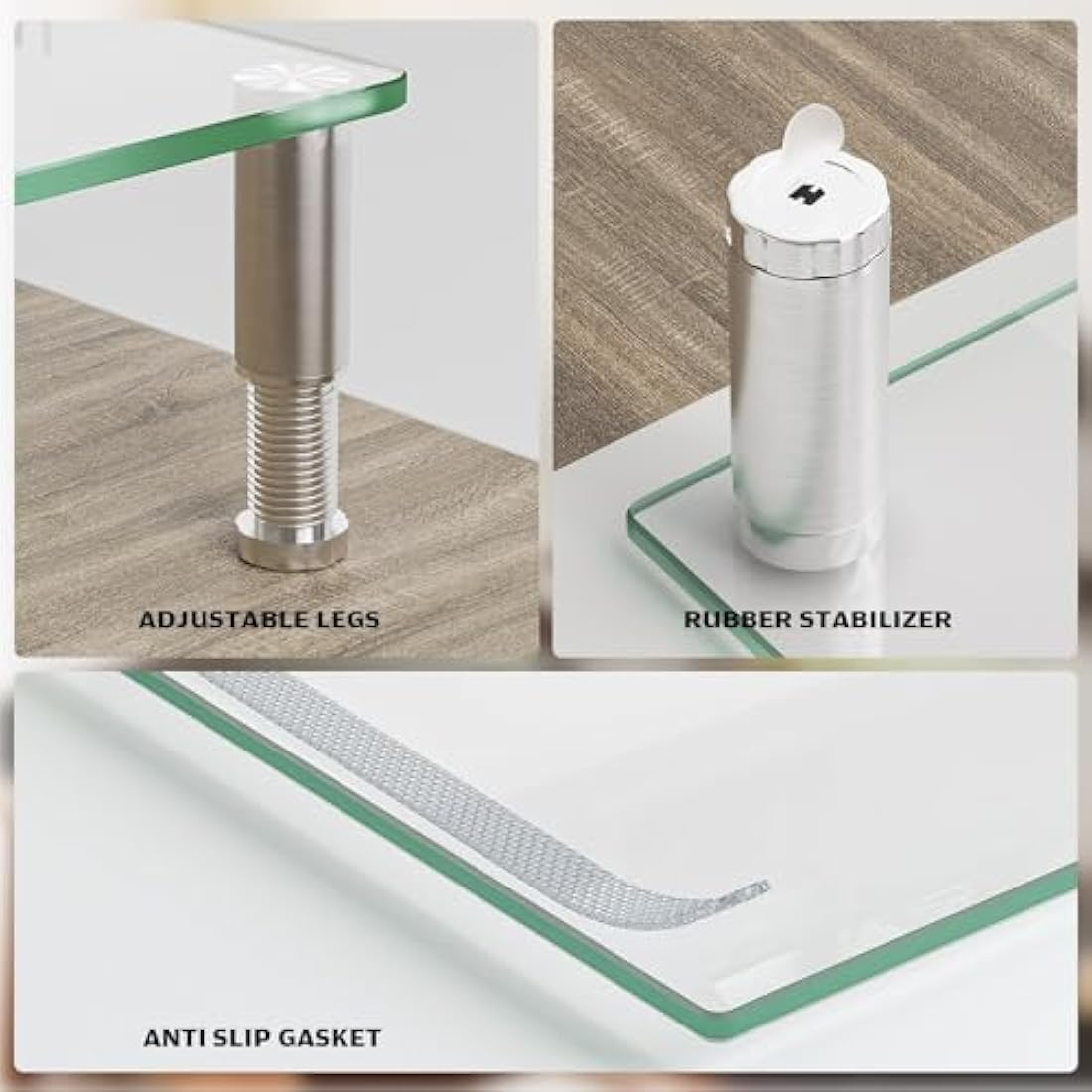 Hemudu Dual Monitor Stand - Adjustable Length and Angle Dual Monitor Riser, Computer Monitor Stand, Desktop Organizer, Monitor Riser for PC, Computer, Laptop (Clear)
