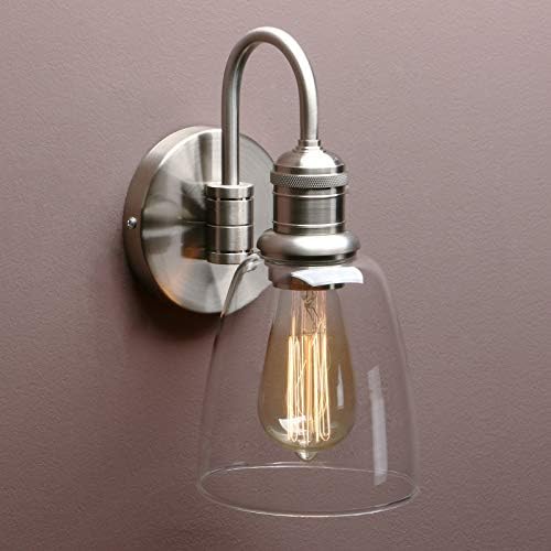 Yosoan Lighting Modern Vintage Industrial Bell Sconce Wall Light Fitting with 5.6” Clear Glass Lampshade, for Office Home Kitchen Living Room Bedroom Loft Bar (Brushed)