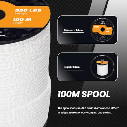 Abma Cord Paracord 550 4mm 100m 100% Nylon Rope Type III 7 Strands Parachute Cord for DIY, Camping, Survival, Outdoor - Max. 250kg - White