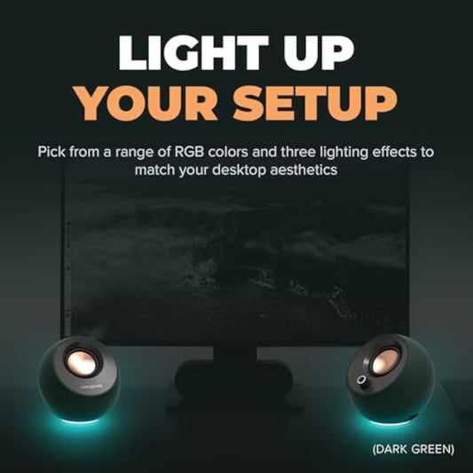 CREATIVE Pebble Pro Minimalist 2.0 USB-C Computer Speakers with Bluetooth 5.3 and Customizable RGB Lighting, Clear Dialog and BassFlex Tech, USB Audio, Headset Port, for PC and Mac