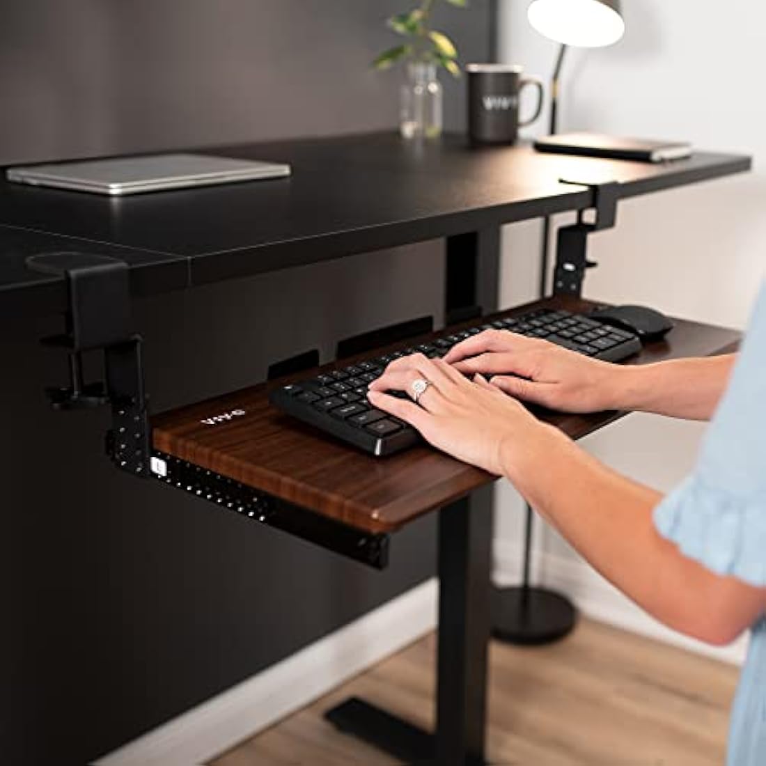 VIVO Height Adjustable Clamp and 12 inch Rail Set for DIY Custom Wooden Keyboard Trays (Tray Not Included), Under Desk Pull Out Slider Track with C-clamp Mount System, Black, MOUNT-RAIL02H