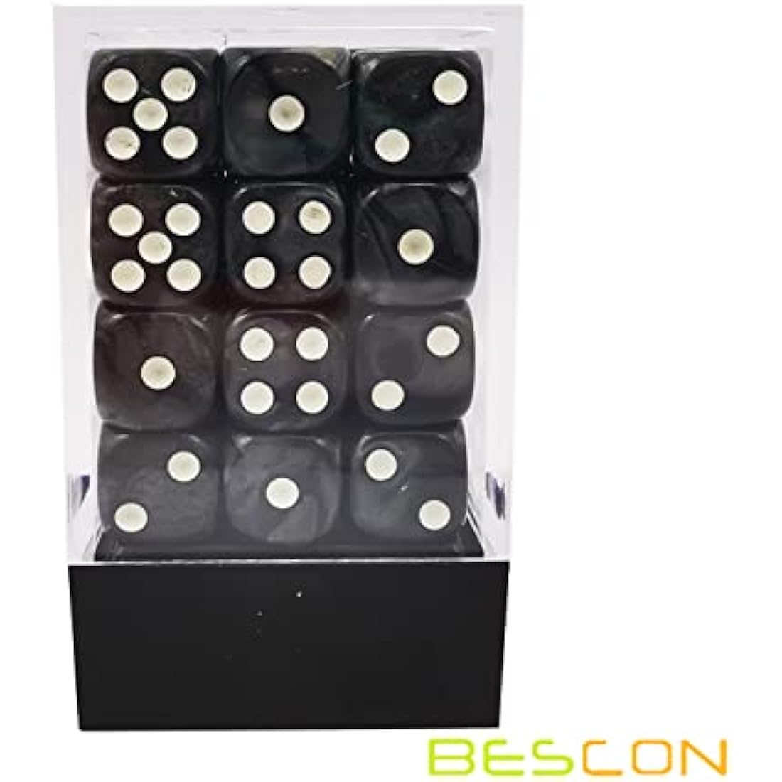 Bescon 12mm 6 Sided Dice 36 in Brick Box, 12mm Six Sided Die (36) Block of Dice, Marble Black