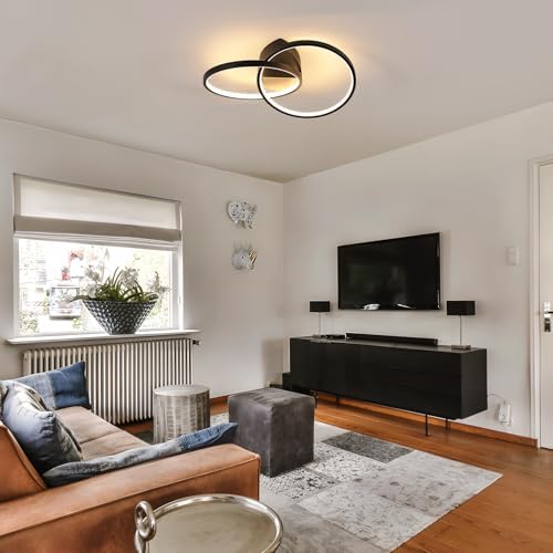 Dorlink LED Ceiling Light, Bedroom Ceiling Lights 33W 2970LM, Dual-Round Hallway Ceiling Light Fixture, 3000K Black Light Fittings for Kitchen, Living Room, Dining Room