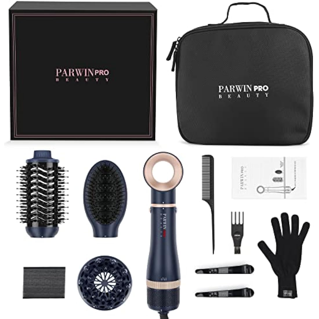 4 in 1 Hair Dryer Brush Set, Multi Air Styler with 4 Attachments as Hairdryer, Hot Air Brush, Hair Diffuser, Hot Brush for Hair Styling, Ionic Care Frizz-Free, Blue
