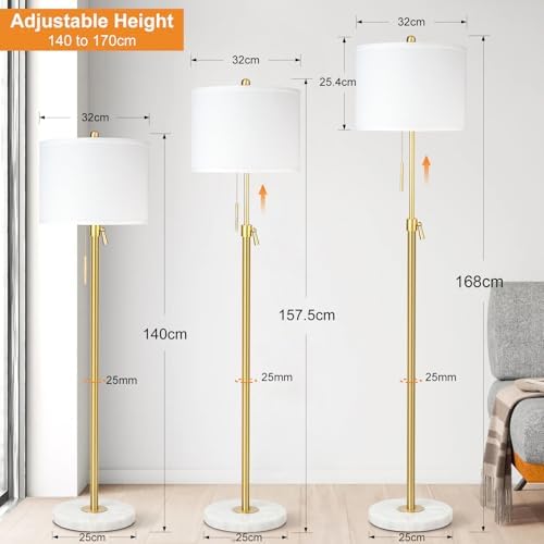 Floor Lamp,Floor Lamps for Living Room,Gold Modern Standing Lamp with Lampshade,3 Colors Temperature,Height Adjustable,Standard Lamps for Living Room Bedroom Office(9W Bulb Included)