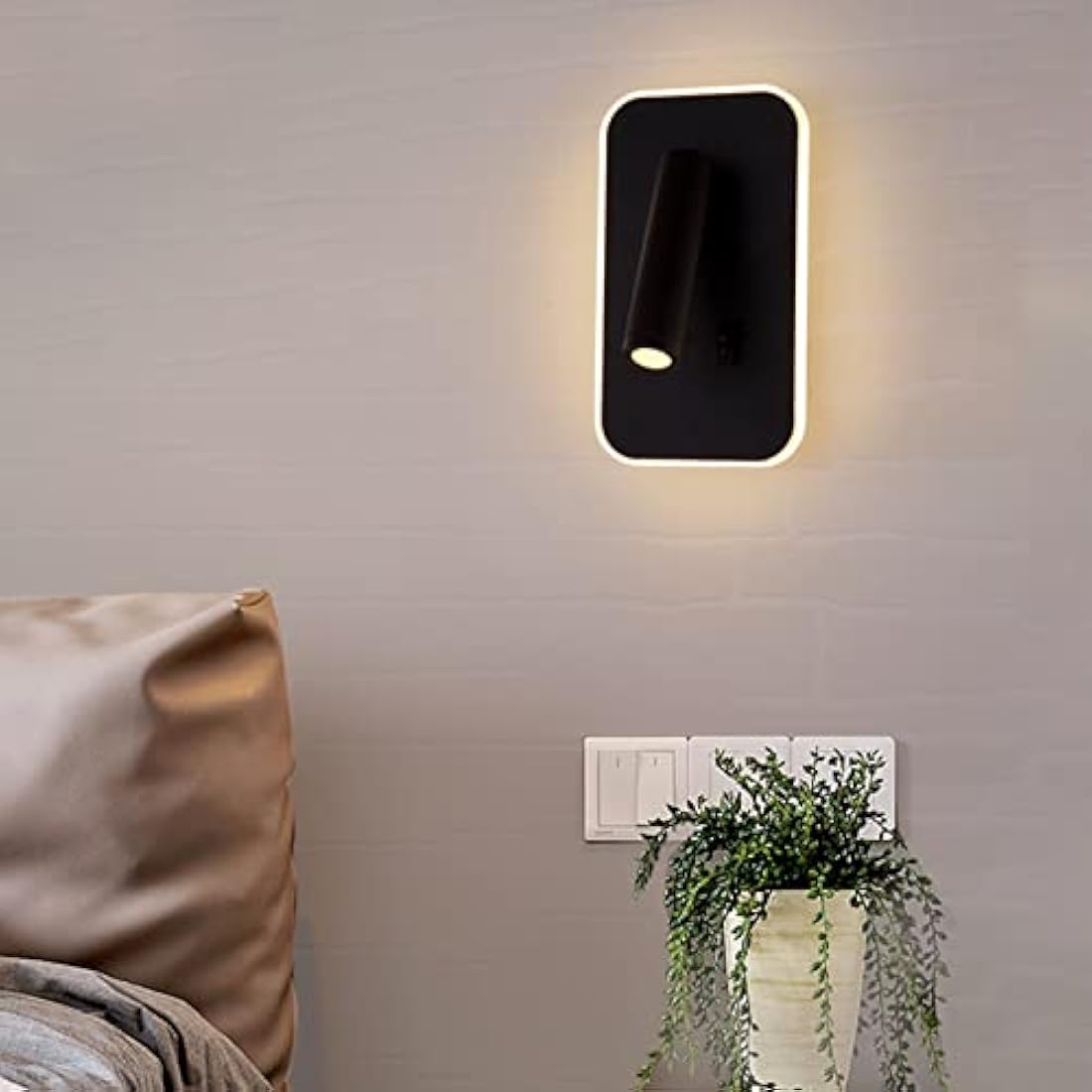 uksunvi LED Wall Mounted Lamp,Bedside Reading Wall Light,12W LED Wall Lamp, Adjustable Spotlight (3W +9W 3000K Warm Light) (2PCS Black Rectangular)