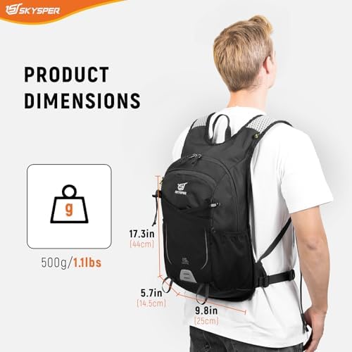 SKYSPER 15L Hiking Backpack Small Travel Daypack Breathable Lightweight Day Hike Rucksack with Shoulder Pocket Women Men