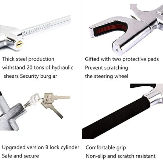 Car Steering Wheel Lock, The Anti Theft Device for Cars, Universal Car Steering Wheel Lock, Adjustable Vehicle Anti-Theft Lock with 3 Keys and Safety Hammer Function