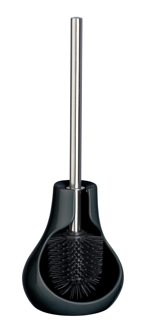 WENKO Ceramic Toilet Brush Set Drop Neo Black Ceramic Interchangeable Brush Head Black