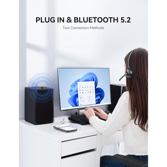 TECKNET Bluetooth Headset, Wireless On Ear Headphones with Noise Cancelling Microphone & USB Dongle, Hand Free Wireless Headset with Mute microphone for Cellphone, PC, Home, Office, Call Center