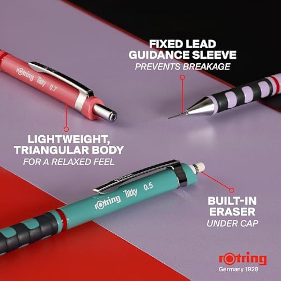 rOtring Tikky Pastel Mechanical Pencils | HB 0.5 mm | Tea Rose | with Comfort Rubber Grips | 12 Count