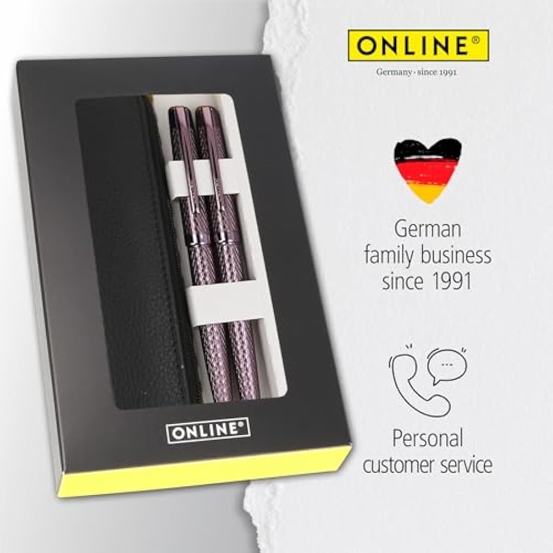 Online Set Eleganza Fountain Pen & Ballpen & Leather Case I Colour: Bordeaux I Nib Size M I Metal Clip I Retractable Biro I Fountain-Pen for Standard Ink Cartridges Or Converter I In Gift Box