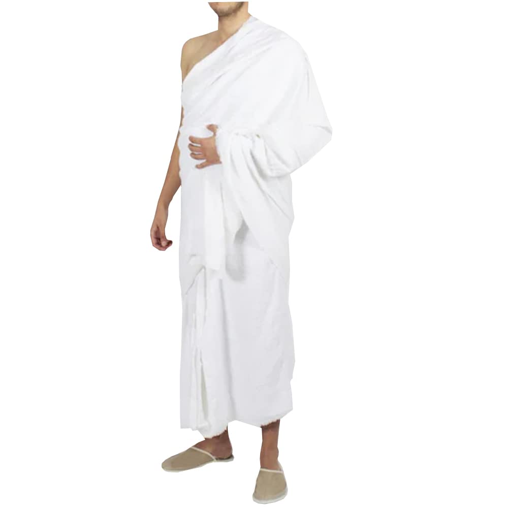 Stars and Stripes Premium Quality Mens Towelling Ihram/Ahram 100% Cotton 2 Pieces 1500gms for Hajj & Umrah White