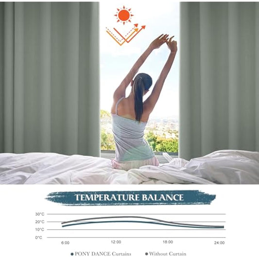 PONY DANCE Thermal Blackout Curtains with Eyelet - Super Soft Extra Long Curtains for Living Room Privacy Protection Window Treatment Drapes for Bedroom Nursery, Sage Green, 2 Panels, 46 x 90 Inch