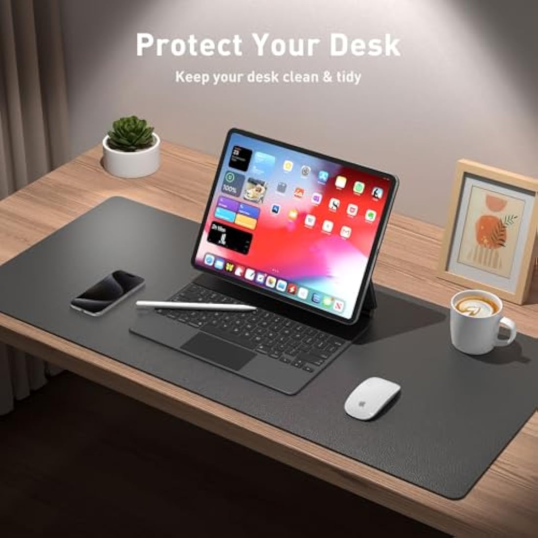 Leather Desk Pad Protector,Mouse Pad,Office Desk Mat,Non-Slip PU Leather Desk Blotter,Laptop Desk Pad,Waterproof Desk Writing Pad for Office and Home (60cm x 35cm, Gray)