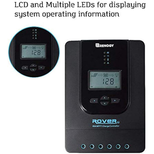 Renogy 40A 12/24V MPPT Solar Charge Controller Bluetooth Solar Charge Controller with LCD Screen for AGM, Gel and Lithium Batteries