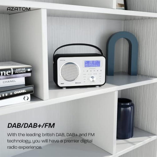 DAB/DAB+ & FM Portable Digital Radio | Leather Design | Bluetooth | Rechargeable Battery | Dual Alarms & Sleep Timer | Perfect for Home, Office or Outdoors | AZATOM Spitalfields 2 (Black)