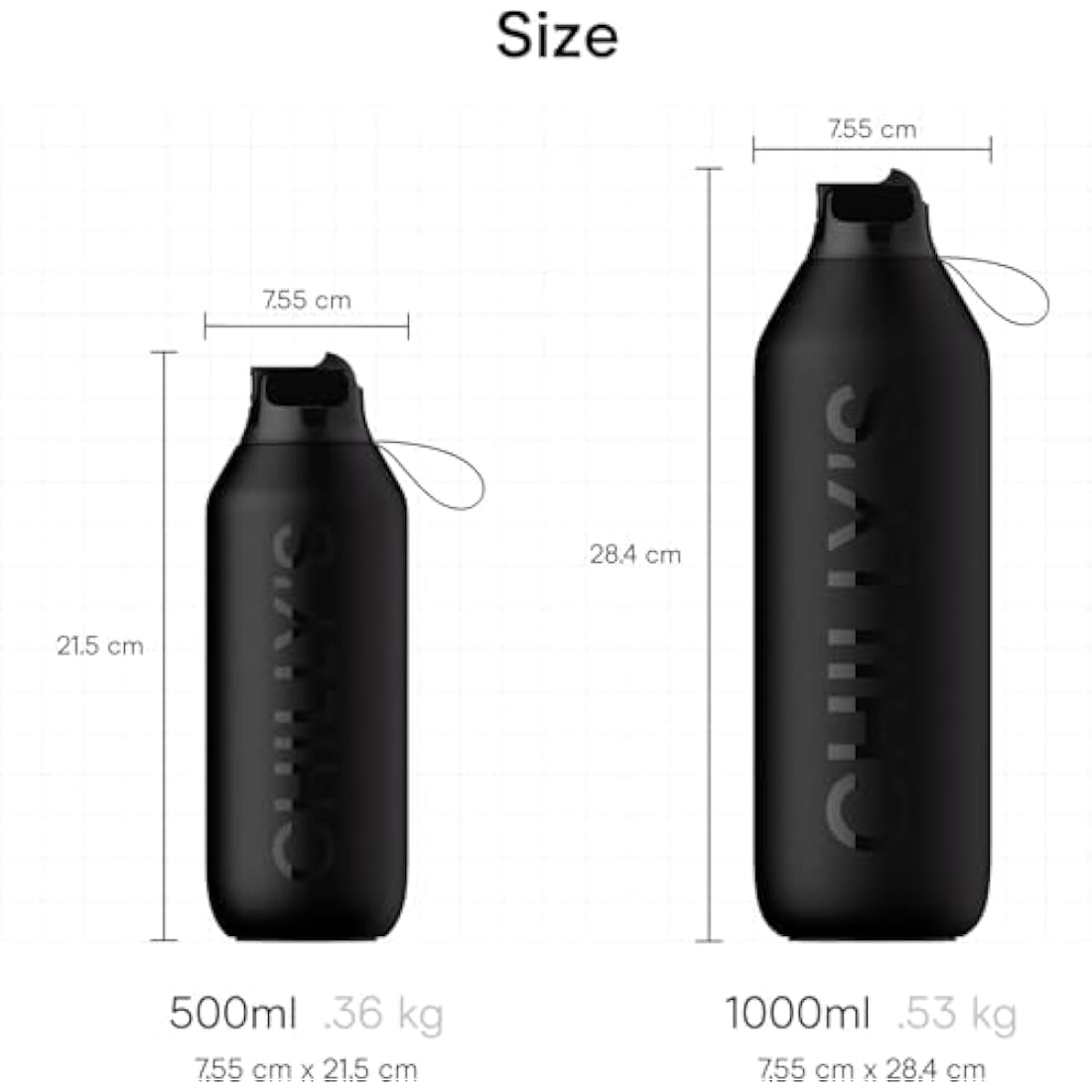Chilly's Series 2 Flip Water Bottle with Sports Lid, Telescopic Straw and Nylon Carry Loop - Easy Flip Lid, Straw Cleaning Brush Included