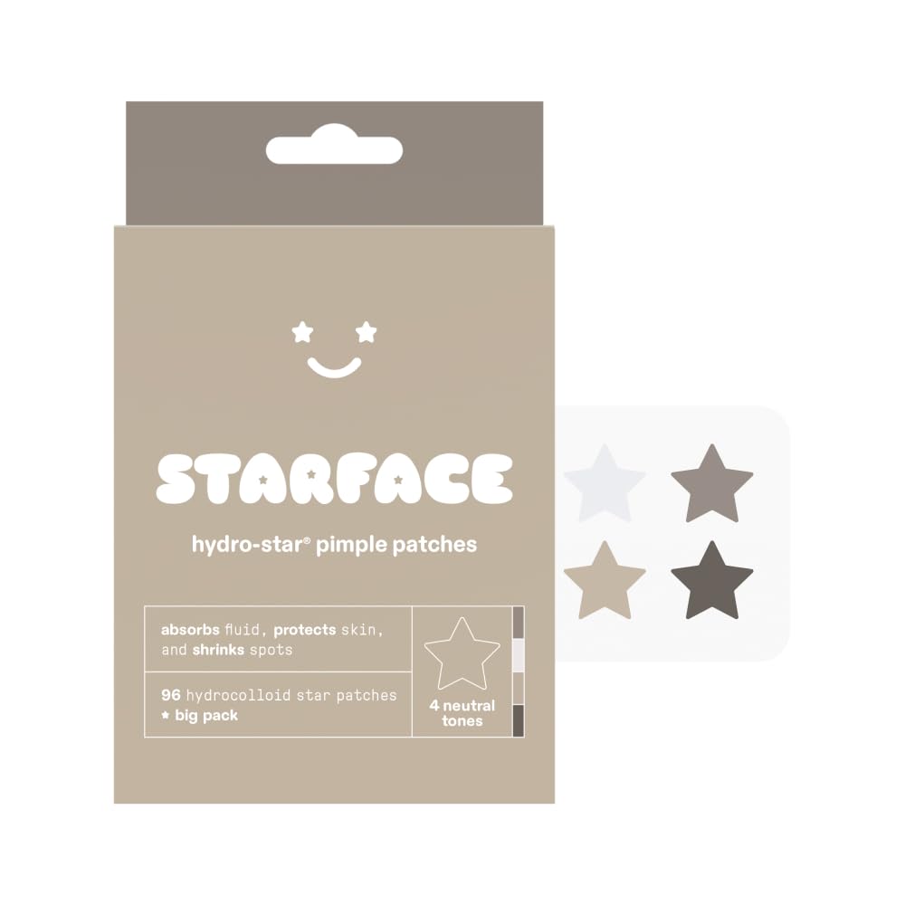 Starface Earth Star BIG PACK, Hydrocolloid Pimple Patches, Absorb Fluid and Reduce Redness, Cute Star Shape and 4 Neutral Colors 96 Count