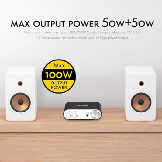 Nobsound NS-10G Bluetooth 5.0 2 Channel Power Amplifier HiFi Stereo Audio Mini Amp Wireless Receiver 50Wx2 for Home Speaker with USB & Bass Sound Effect (Black)