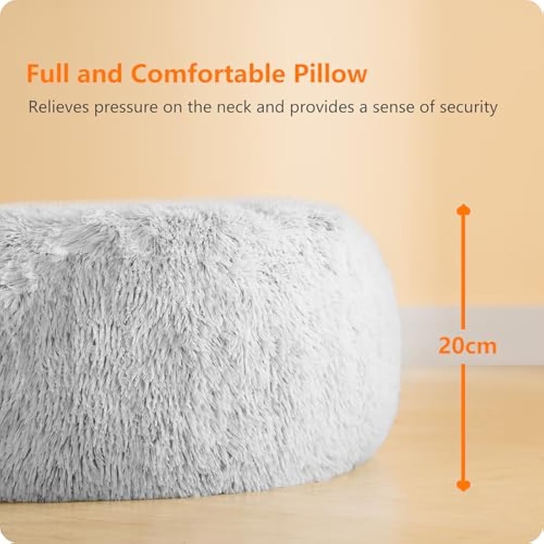 HMTOPE Dog Bed Round Orthopedic Dog Cushion Egg Crate Foam Dog Sofa Cat Bed Donut Cosy Dog Basket Washable, 70 cm Ø, Light Grey