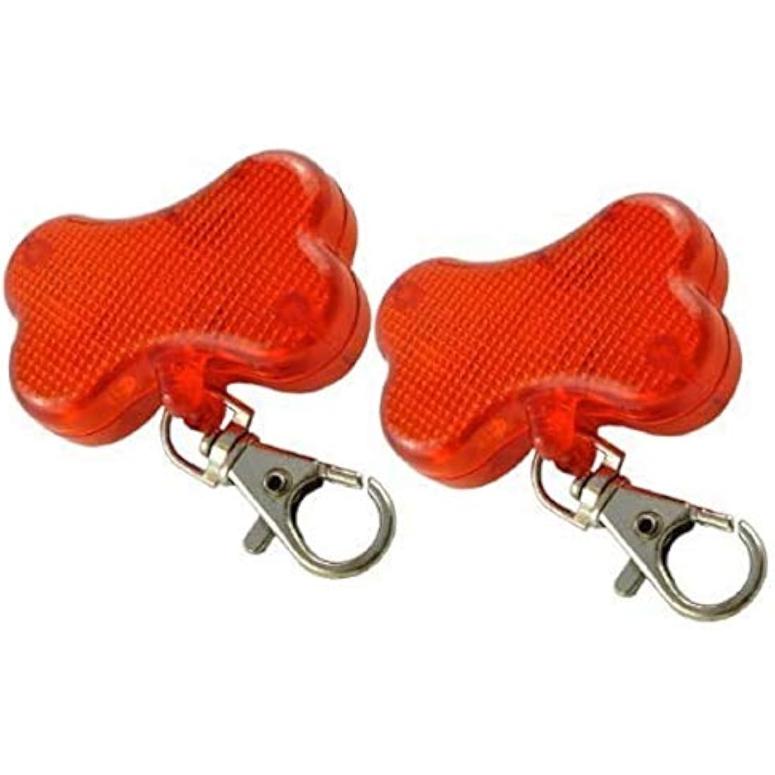 2 x BLINKING FLASHING DOG COLLAR LIGHT ATTACHMENTS - RED BONE SHAPED - CLIPS EASILY TO PETS COLLAR - GOOD FOR WALKERS TOO - BE SEEN FROM 1/2 MILE AWAY