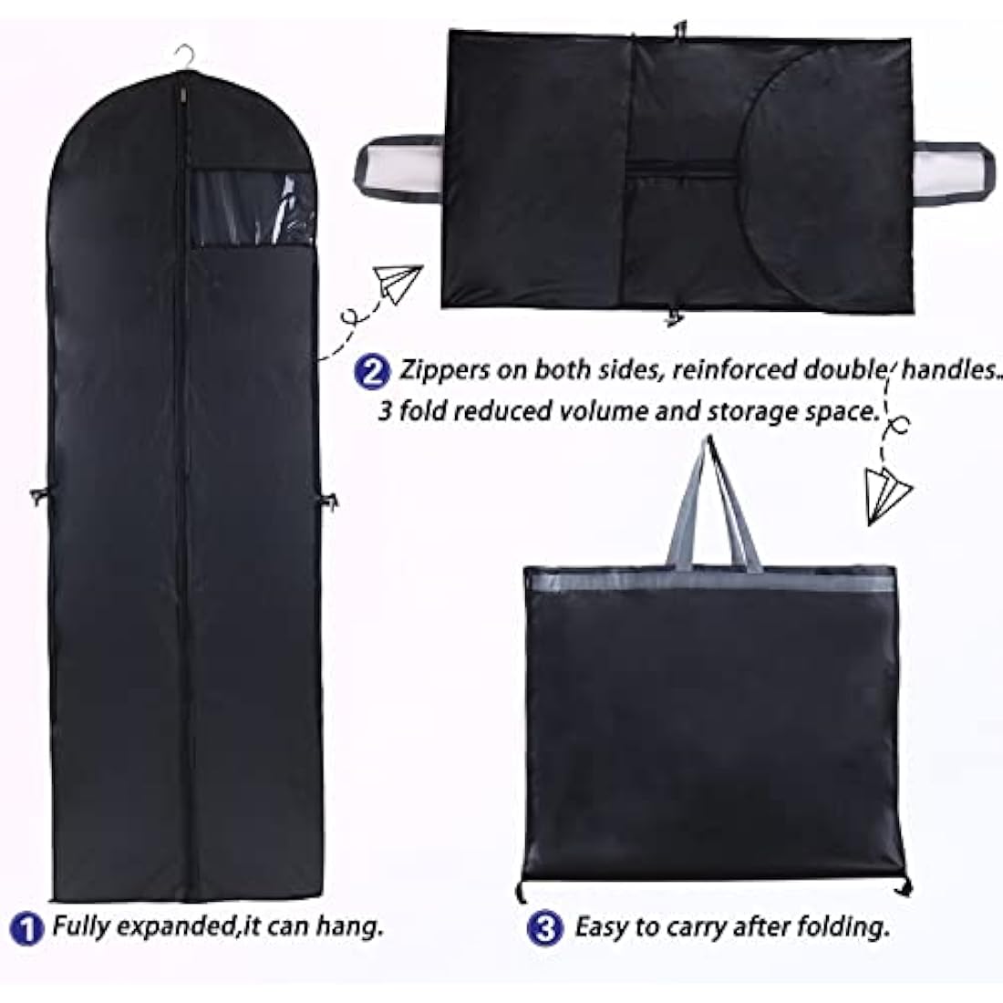 Niviy Long Dress Bags Covers, Dust-proof Clothes Covers Moth Proof Garment Bags Anti-Moth Protector Folding Long Coat Covers with Pocket and Handle,Pack of 1, 60 * 180cm (Black)