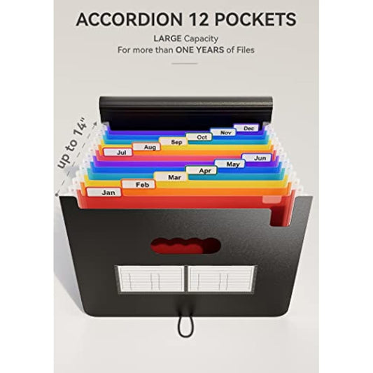 ABC life Expanding File Folder, 12 Pockets A4 Accordion File Organiser, Portable Rainbow Document Filing Box, Accordian Monthly Bill Receipt Paperwork Organiser Storage for Home & Office & School