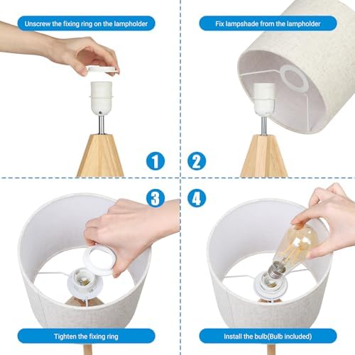 EDISHINE Bedside Lamps Set of 2, Wood Bedside Table Lamp, Tripod Desk Lamp with Beige Linen Lampshade, On-Off Switch, Desk Lamps for Living Room, Bedroom, Office, E27 Base, Linen