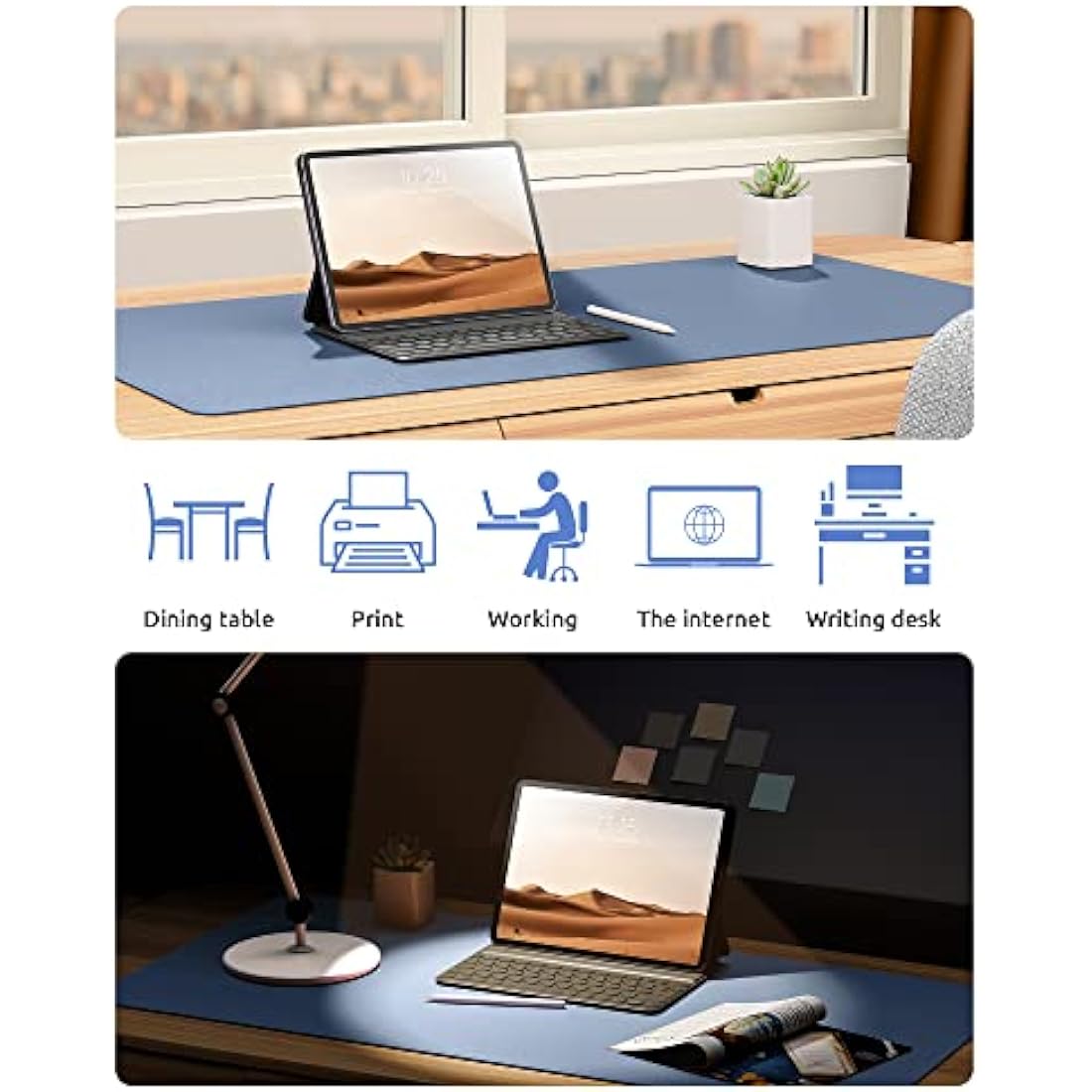 YSAGi Leather Desk Mat, Large Mouse Mat, Non-Slip Desk Pad, Waterproof PU Leather Table Protector Writing Pad for Office and Home (60 x 35 cm, Sea Blue)