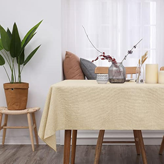 Deconovo Faux Linen Wipeable Tablecloth Rectangle Table Cover for Dining Table 52x90in(132x229cm) Beige