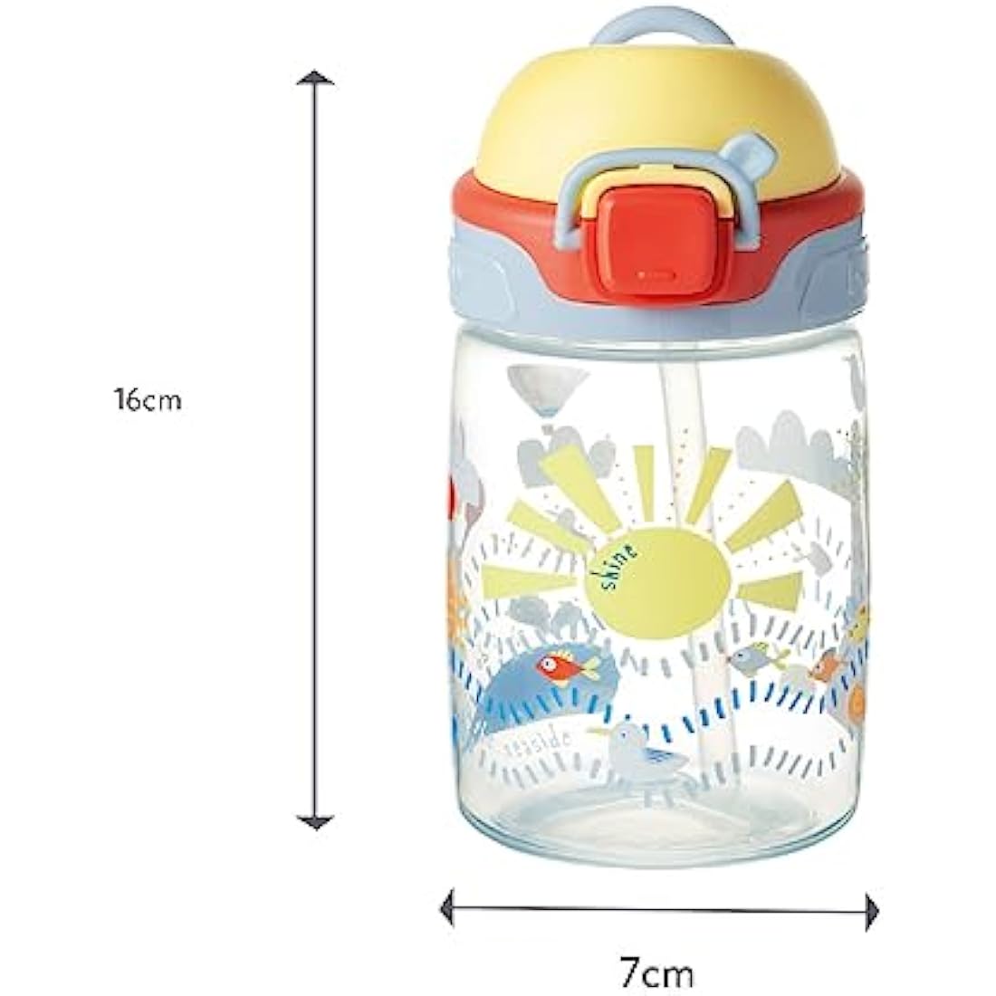 Nuby Super Straw Water Bottle - No Spill Active Toddler Sippy Cup | 360ml / 12oz | Carry Handle | Dishwasher Safe | Suitable Beaker for 12 Months Plus (Sunshine)