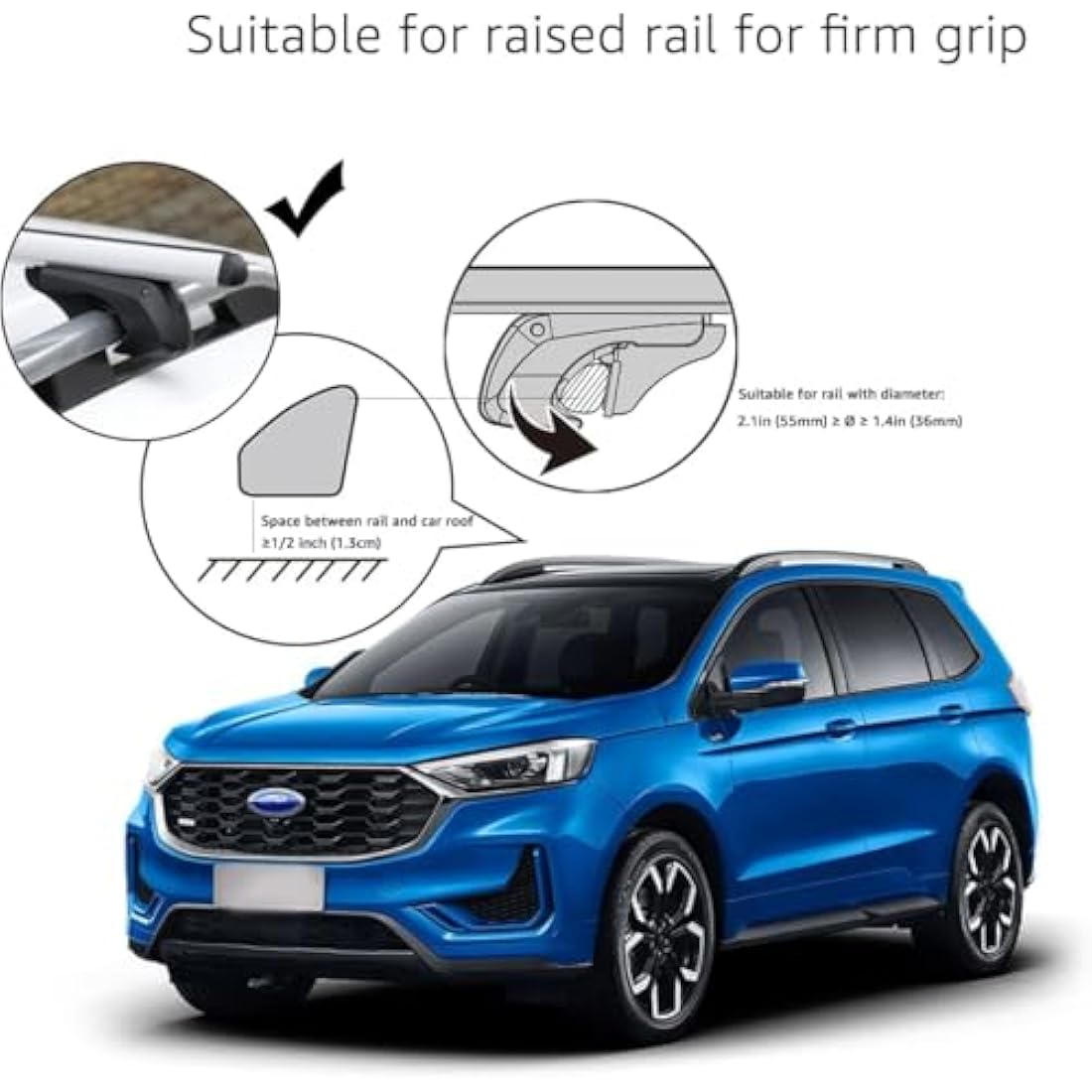 Amazon Basics Cross Rail Roof Rack, 142 cm, Fits up to 126 cm Spans between Raised Side Rails with Gap, Pack of 2, Black/Silver
